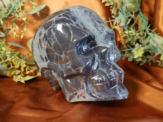 XL Spiderweb Obsidian Skull - Human Sized *RARE*