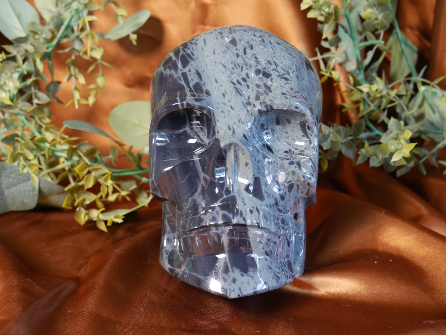 XL Spiderweb Obsidian Skull - Human Sized *RARE*