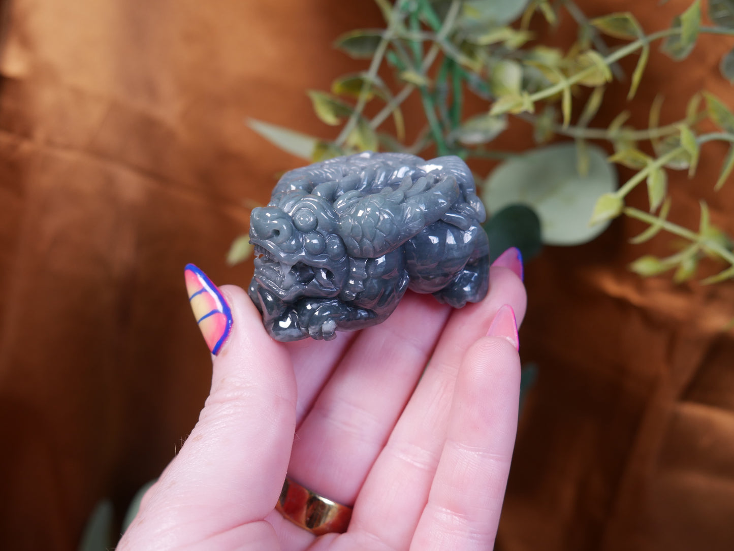Burma Jade Dragon Turtle - Dark