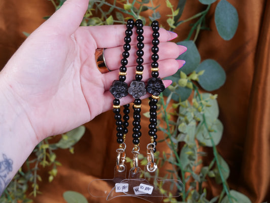 Obsidian Flower Phone Chain