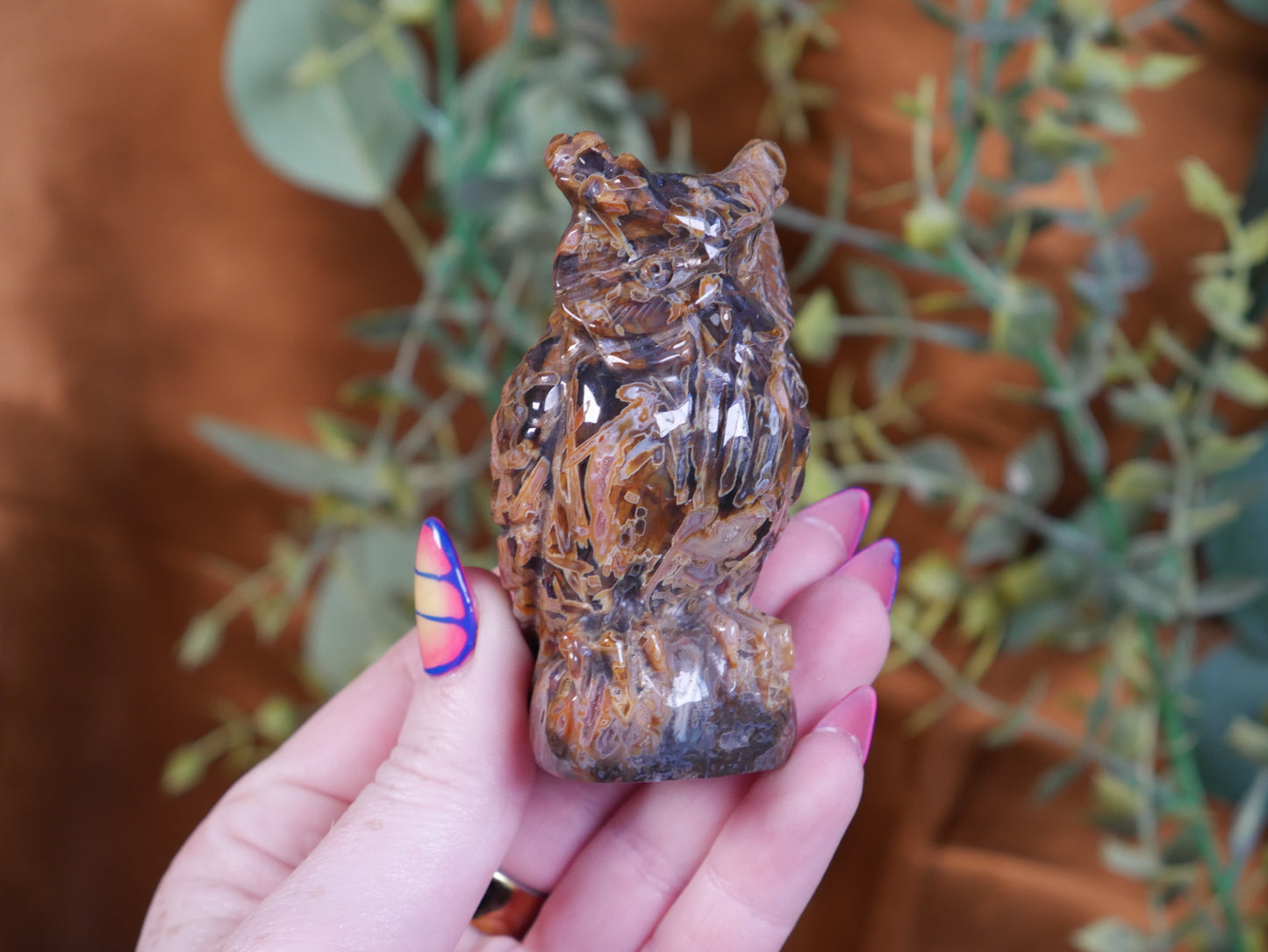 Turkish Stick Agate Owl Carving