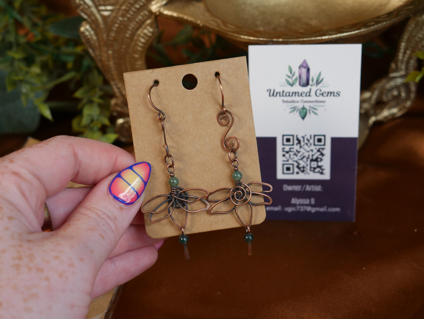 Moss Agate Lotus Wire Wrapped Earrings - Untamed Gems