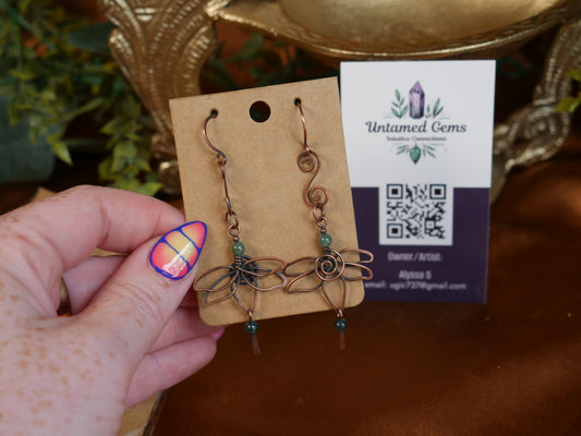 Moss Agate Lotus Wire Wrapped Earrings - Untamed Gems