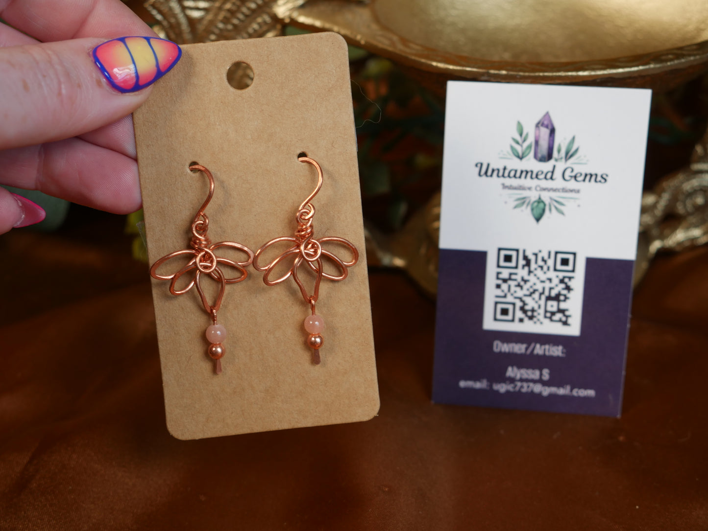Peach Moonstone Wire Wrapped Lotus Earrings - Untamed Gems