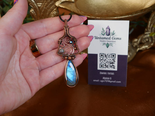 Labradorite Mushroom Wire Wrapped Pendant [2] - Untamed Gems