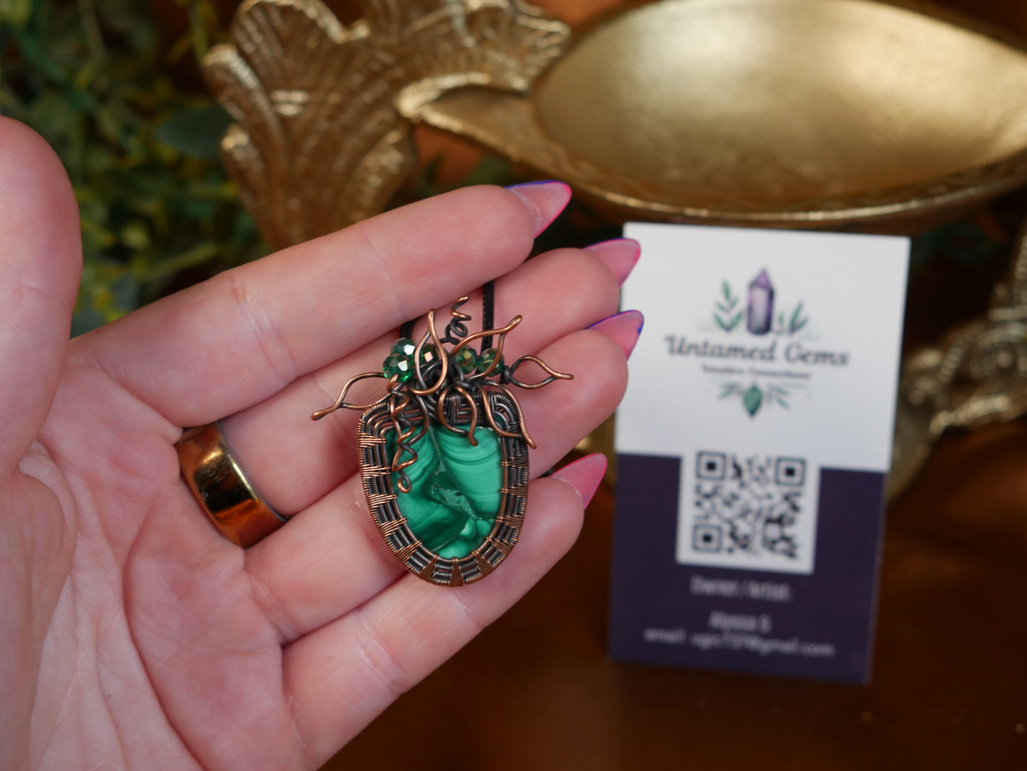 Malachite Plant Wire Wrapped Pendant - Untamed Gems