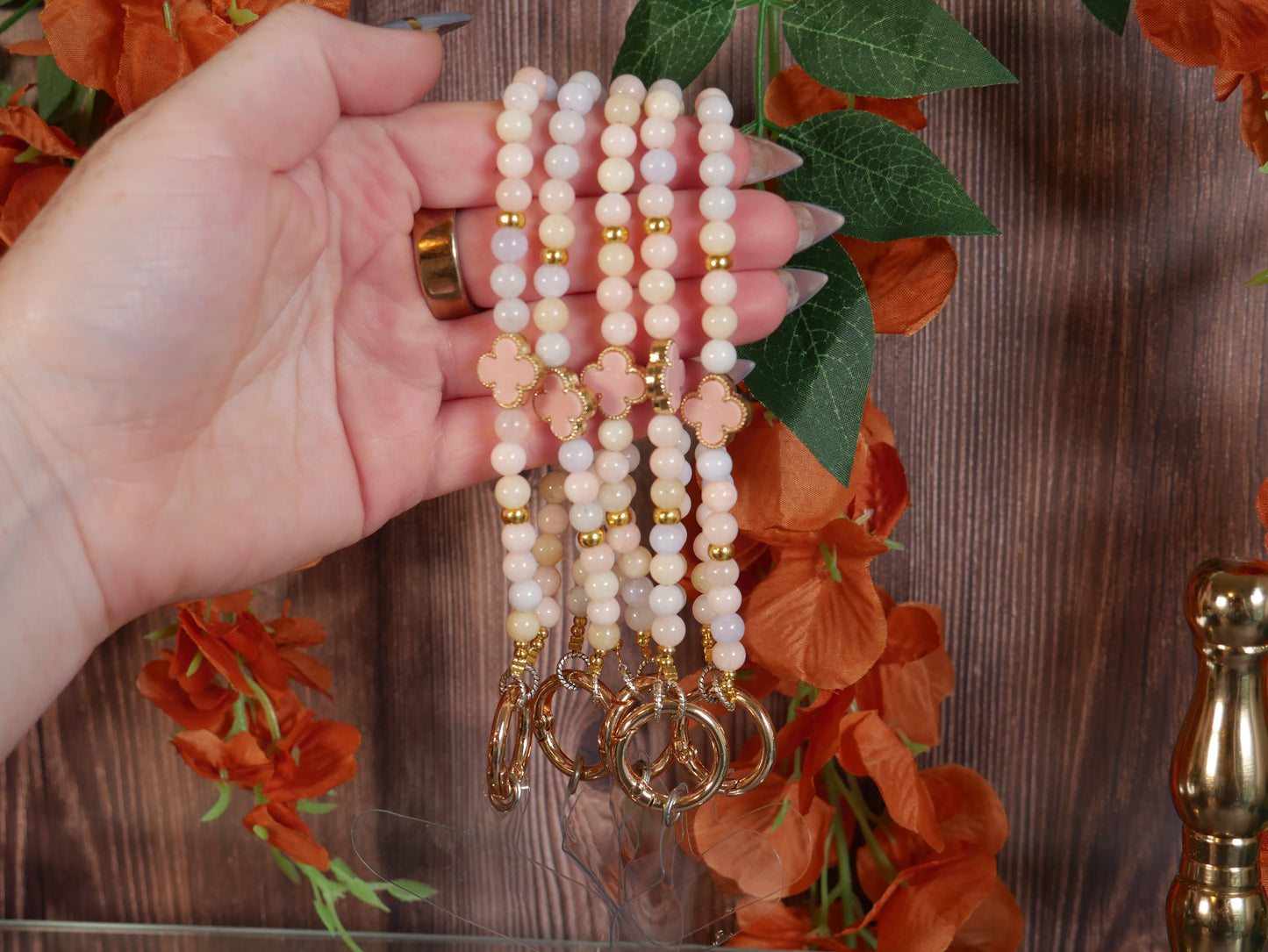 Morganite Clover Phone Chain