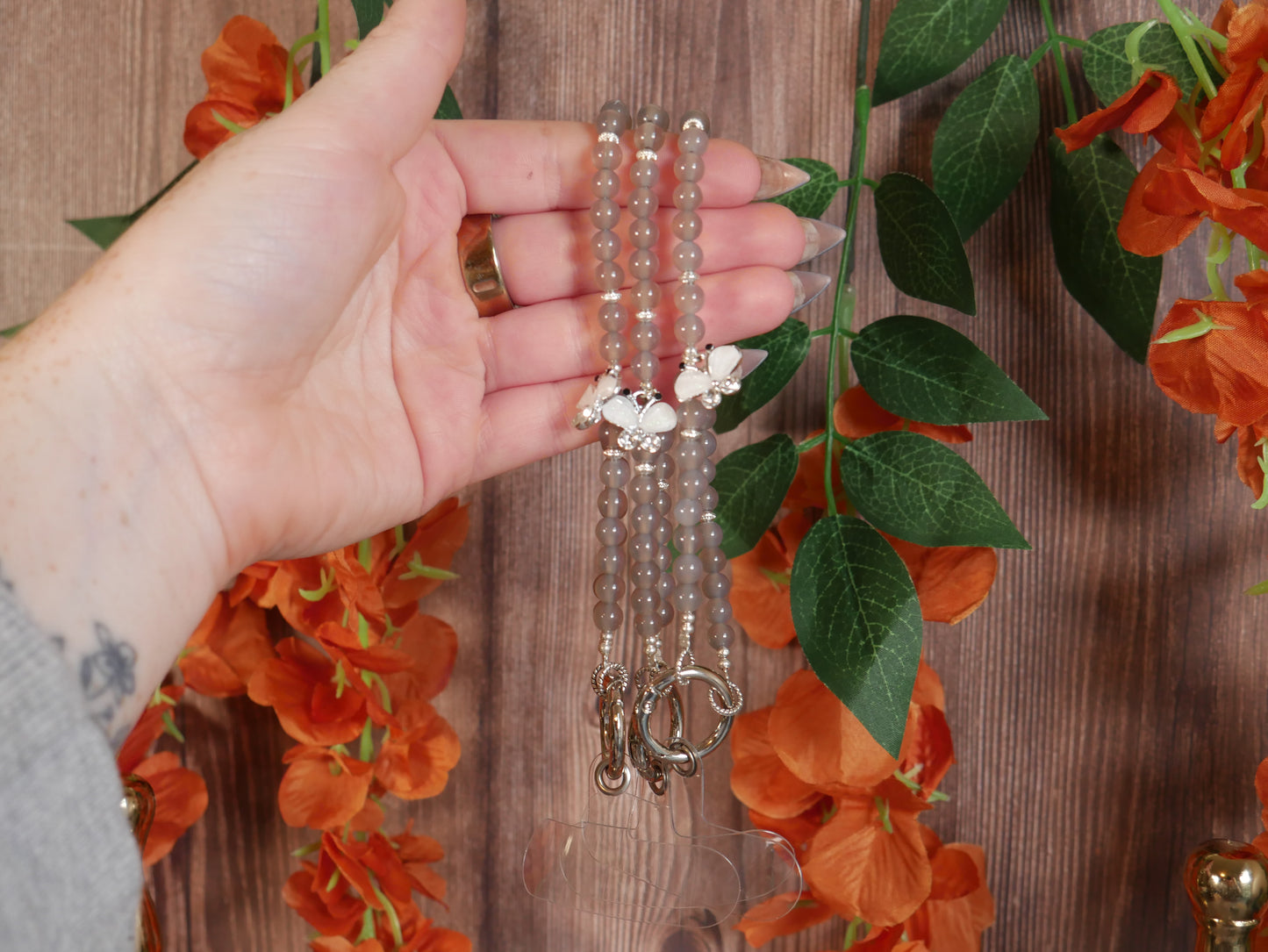 Grey Agate Butterfly Phone Chain