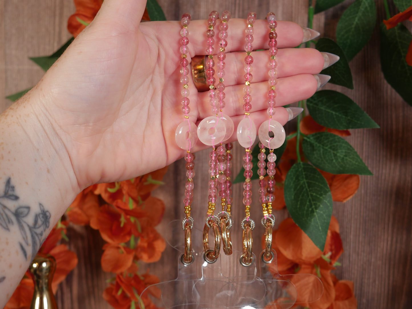 Tanzberry Quartz & Rose Quartz Donut Phone Chain