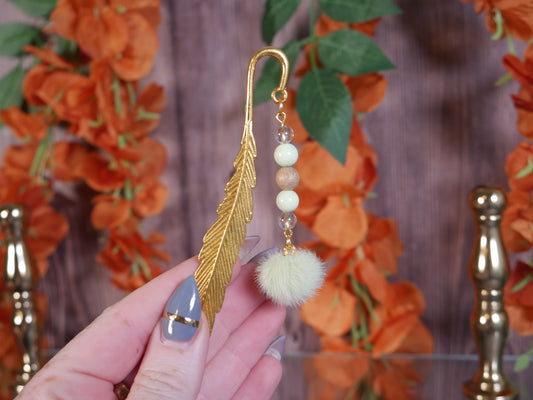 Lime Green Poof Gold Feather Bookmark