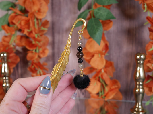 Black Poof Gold Feather Bookmark