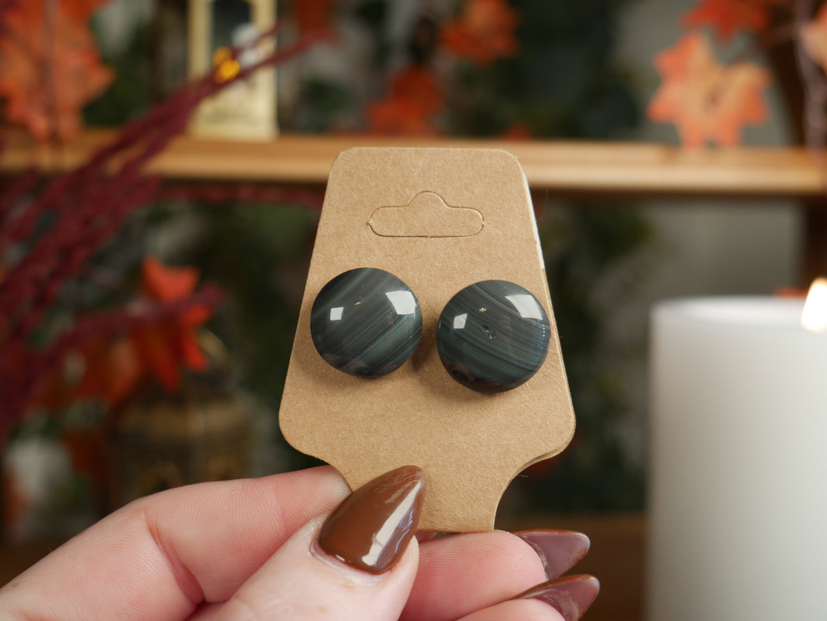 Platinum Obsidian Studs