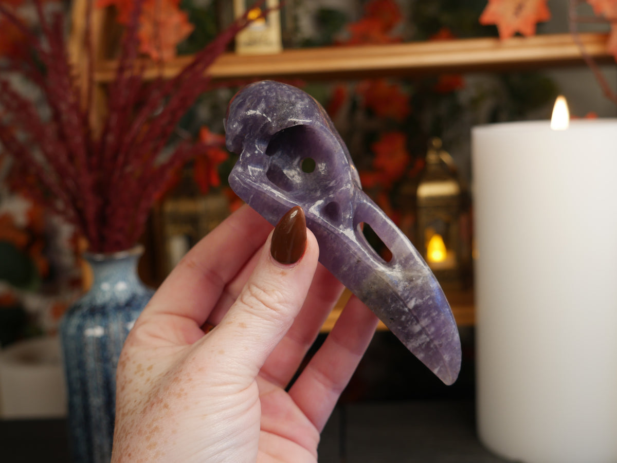 Lepidolite Raven Skull