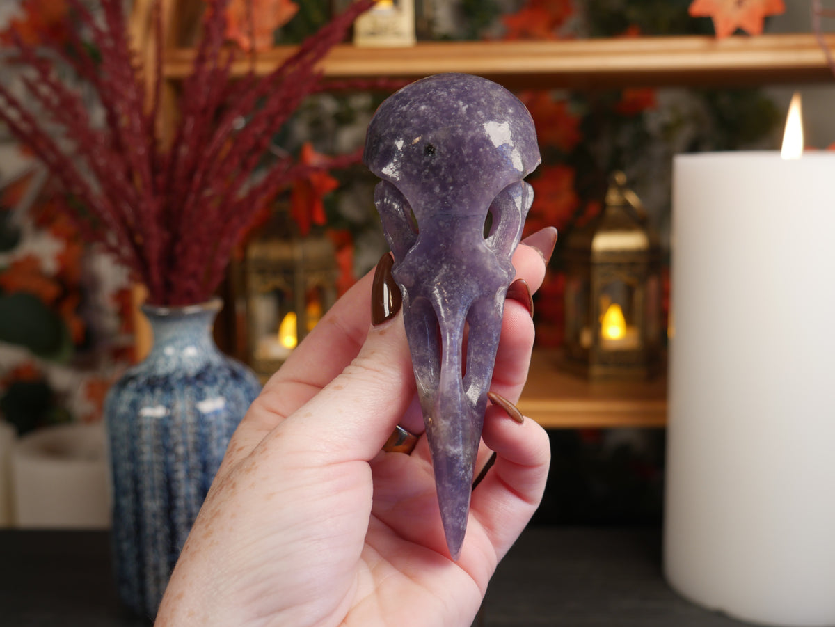 Lepidolite Raven Skull